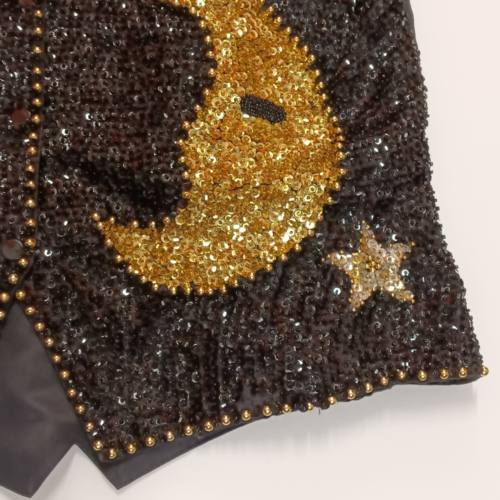 NEW NOS Beaded & Sequin Dressy Vest Celestial Moon/Stars Vest - Picture 4 of 12